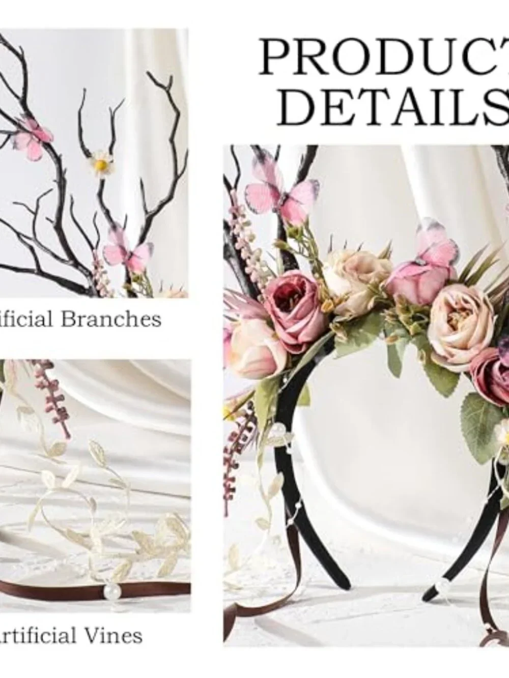 Woodland Flower Branch Headband - Floral Antler Fairy Costume Headpiece